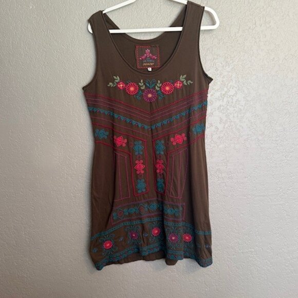 Johnny Was Los Angeles Brown Sleeveless Embroidered Boho Dress Size XL - Picture 2 of 10